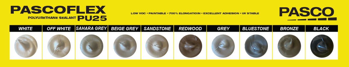 Pascoflex PU25 Polyurethane Sealant Colour Chart