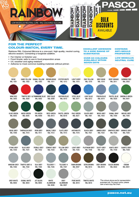 Rainbow Silicone Colour Chart
