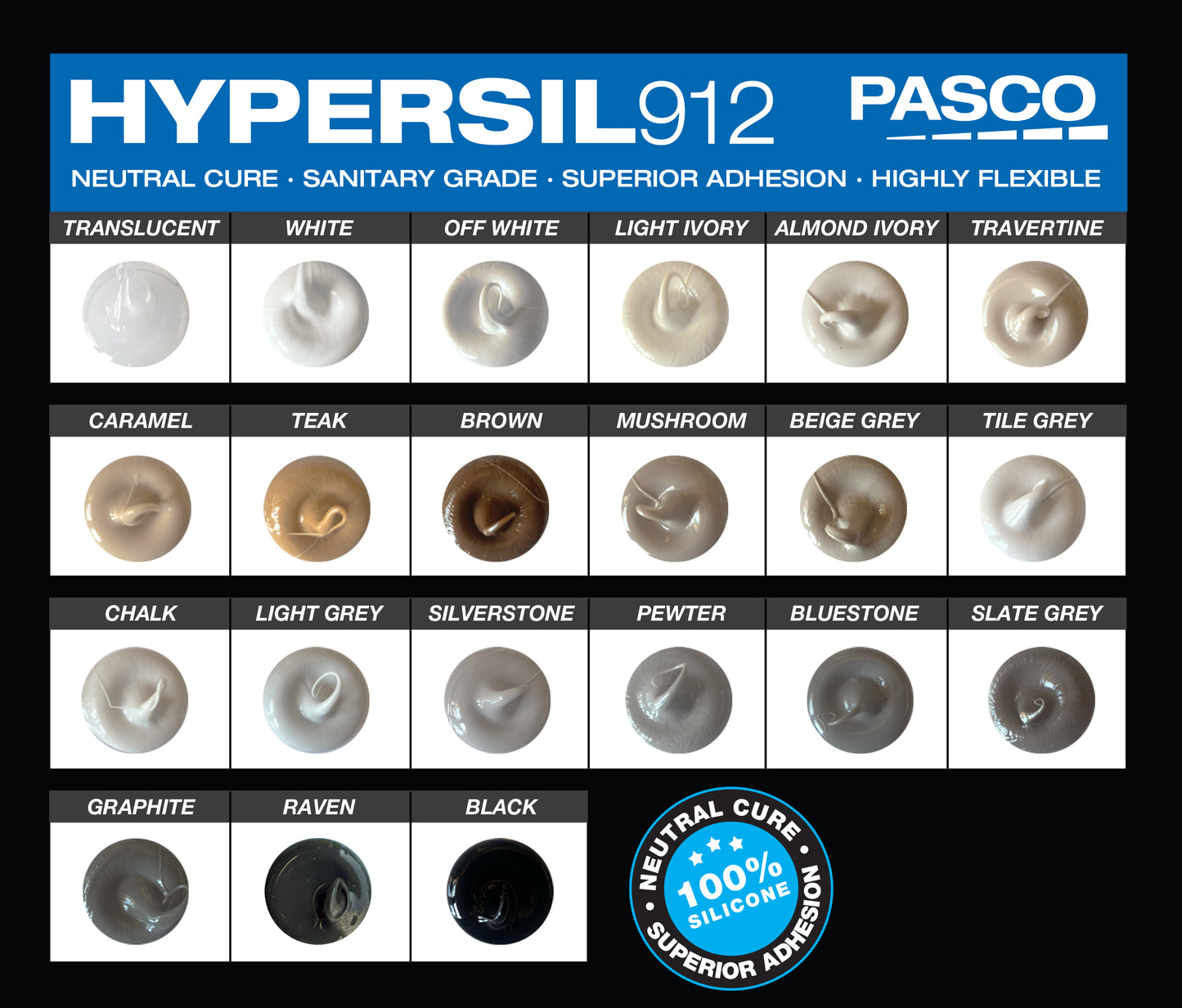 Hypersil 912 Sanitary Silicone Colour Chart