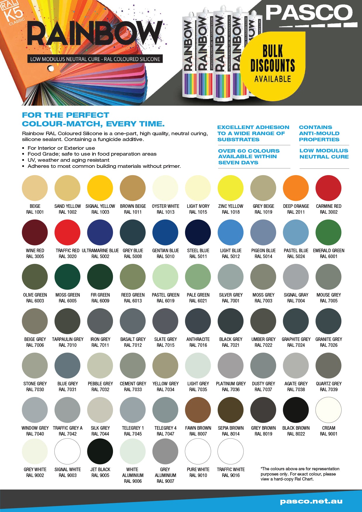 Rainbow Silicone Colour Chart – Pasco Construction Solutions